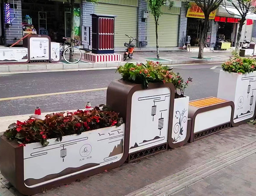 不銹鋼閑情對(duì)弈坐凳花箱組合